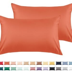Cotton Pillow Cases Standard Size Set of 2, 600 Thread Count Pillowcases 20x26 Inches, Soft Long Staple Cotton Pillowcases Breathable with Envelope Closure,Orange