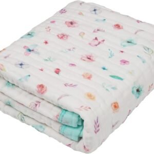 Organic Cotton Muslin Baby Blanket for Boys and Girls - Luxurious Soft Toddler Quilt for Swaddling - Gender Neutral Blankets Makes a Great Pastel Floral