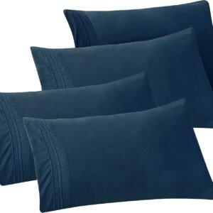 4-PACK Solid Pillowcases 1500 Premium Hotel Quality Microfiber - Smooth Weave, Wrinkle and Stain Resistant, Easy Slip-On, 4-Piece Set, Standard/Queen Pillowcase, Navy