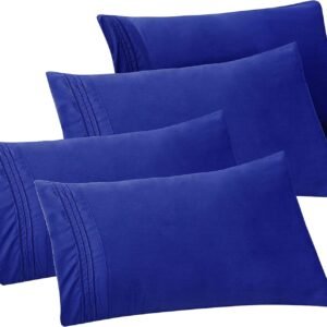 4-PACK Solid Pillowcases 1500 Premium Hotel Quality Microfiber - Smooth Weave, Wrinkle and Stain Resistant, Easy Slip-On, 4-Piece Set, Standard/Queen Pillowcase, Royal Blue
