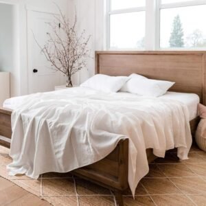 Linen Sheet  Flax Flat Sheet Only 55% Euro Linen 45% Cotton Basic Style Solid Color Soft Breathable Farmhouse Top Sheet 1-Piece (King, White)