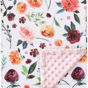 Baby Blanket for Girls Super Soft Double Layer  with Dotted Backing, Receiving Blanket with Elegant Floral Multicolor Printed Blanket 30 x 40 Inch(75x100cm)