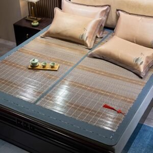 Foldable Double Sided Bamboo Mat for Bed, Summer Sleeping Mat Bamboo, Rattan Cooling Mat, Cooling Mattress Topper Pad, Bed Sheet Air Conditioning Mat, Cool Mat for Living Room Floor