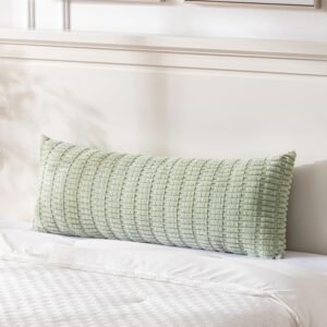 Sage Green Long Lumbar Decorative Throw Pillow Covers 14x36 Inch for Bed Couch Bedroom, Soft Corduroy Rectangle Solid Cushion Case 35x91 cm, Rustic Farmhouse Boho Room Décor