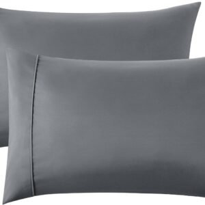 Queen Pillow Cases Set of 2 - Dark Grey Polyester Microfiber Pillowcase 2 Pack, Super Soft and Cozy Gray Cooling Pillow Case Covers with Envelop Closure, 20x30 Inches