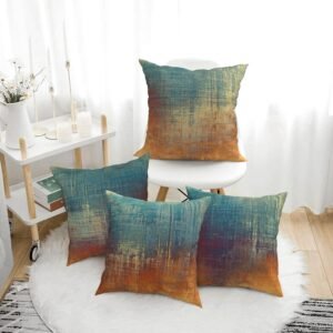 Teal Orange Throw Pillow Covers 18x18 Set of 4 Vintage Burnt Orange and Blue Pillow Case Decorative Messy Rust Square Pillowcase for Couch Sofa Living Room