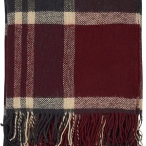 Cozy Wool Blanket, 100% New Zealand Wool, Tartan Design, Red & Blue, 67 x 79 in, Queen Size
