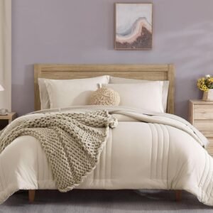 Queen Comforter Set - 7 Pieces Apricot Beige Bed in a Bag Queen Bedding Sets with Comforters, All Seasons Down Alternative Comforter Bed Set with Sheets,Pillowcases & Shams