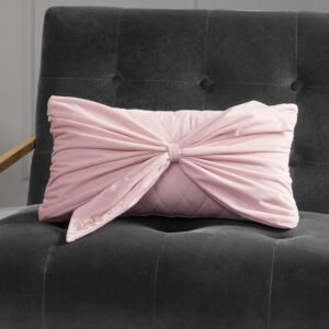 Velvet Bow Designer Decorative Pillow - 10"x18", Light Pink