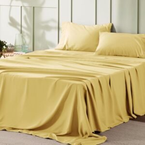 King Size Sheets Set - 4 Pieces Soft King Sheets - Breathable & Cooling - Hotel Luxury - Easy Care Polyester Microfiber Bedding for Women, Men, Yellow