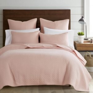 Cross Stitch Blush Quilt Set - 100% Cotton - Full/Queen Quilt (88x92in.) + 2 Standard Shams (26x20in.) - Reversible - Cotton Fabric
