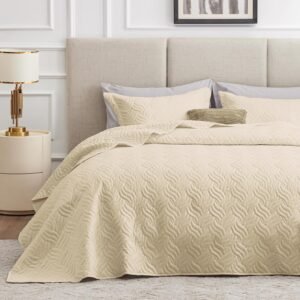 Quilts for Queen Bed Camel Bedspreads Bedding Set - Summer Quilt Lightweight Microfiber Bedspread - Wave Pattern Bedding Coverlet for All Season - 3 Piece (1 Quilt, 2 Pillow Shams)