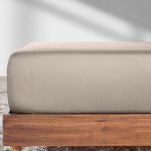 Soft 100% Cotton Fitted Sheet King, Deep Pocket, Durable Sateen, All-Around Elastic, Headside/Footside Indicators, Fitted Sheet Only - Beige (Warm Taupe)
