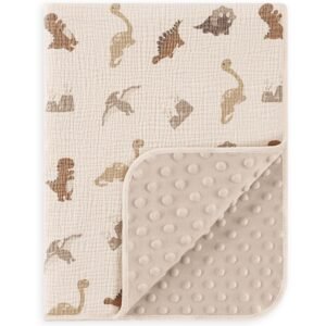 Baby Blanket for Unisex Boys Girls, Soft Nursery  Blanket with Muslin Cotton Front and Dotted Fleece Back, Receiving Blanket for Baby Newborn Infant, 30x40inch (Dinosaur)