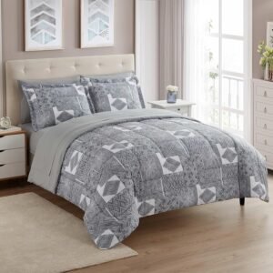 Collection 7 Piece Comforter Set Bag Solid Color All Season Soft Down Alternative Blanket & Luxurious Microfiber Bed Sheets, Tulsa, Full
